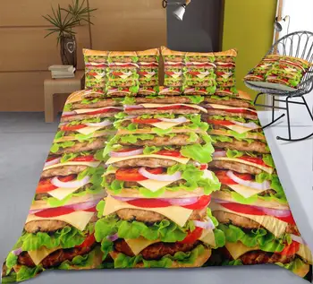 2/3 Pc ' er 3D-Gourmet-Burger Strøelse Sæt Med Pudebetræk Polyester Trykte Sengelinned Dynebetræk Quilt Cover Sæt Hjem Tekstil