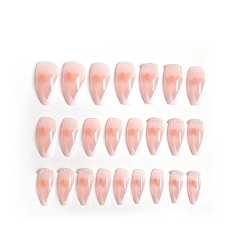 24pcs tryk på negle med design, Kærlighed Hjerte Trykt Negle Plaster, Lim, Type Lange Stykke Mode Flytbare Manicure søm tips