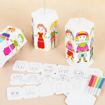 Børn Rotary DIY Papir Farve Matchende Graffiti Skifte Tøj Dukke Kreative Håndværk Puslespil Børnehave Håndværk Legetøj For Børn