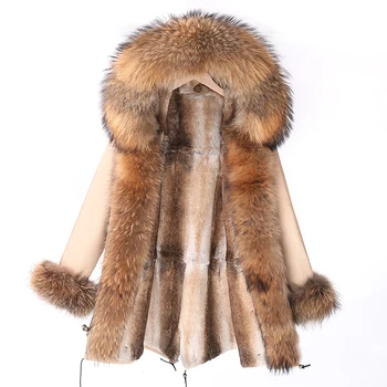 2020 kvinder vandtæt parka lange ægte pels vinter jakke naturlige ræv pels krave hætte ægte kanin pels foring streetwear