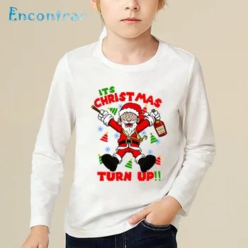 Børn Tegnefilm Print Santa og Venner Glædelig Jul T-shirts Kids langærmet Toppe Drenge/Piger Baby Sjove T-shirt,LKP5027