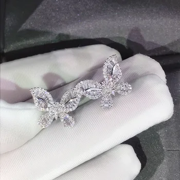Mode butterfly 925 Sterling Sølv Stud Øreringe bane Simuleret Diamant Øreringe til Kvinder Smykker kvindelige Korea Øreringe