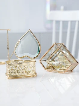 Europæisk Stil Vind Glas Smykker Boks Kreative Prinsesse Smykker Opbevaringsboks Ring Halskæde Mini-Skærm
