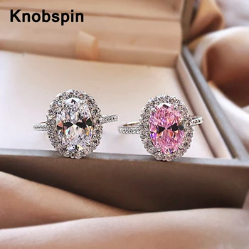 Knobspin 925 Sterling Sølv Ring 6ct 8*12 mm Due Æg Luksus Hvid Pinkn Ringe Til Kvinder forlovelsesfest Fine Smykker