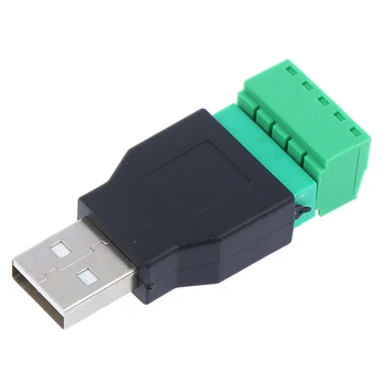 Nye USB 2.0 Type A-han Til 5P Skrue m/ Skjold Terminal Adapter Stik