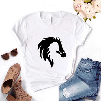 Hestens Hoved Print T-Shirt til Kvinder kortærmet O-Neck t-shirt Sommeren Kvinder Tee Shirt, Toppe 0DTX