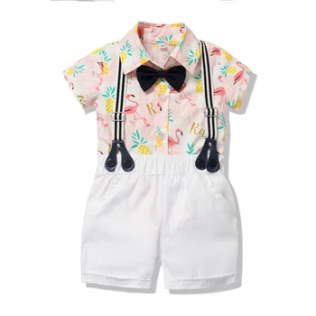 2020 Baby Dreng Herre, Sæt Bomuld Flamingoer Shirt+suspendersPants Tøj Sæt Tøj, Udstyr Bebes Passer til 3M 6M 12 M 24M