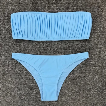 Sexet Bandeau Bikini Sæt 2021 Solid Badetøj Kvinder Plisserede Badedragt Kvindelige Sommer Strand Biquini Badende Badedragt Ny