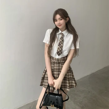 Sommeren Japansk Kawaii Høj Talje Preppy Plaid Jk Nederdele, Mini Kort Kvindelige Studerende Uniform Gotiske Sexede Piger Harajuku