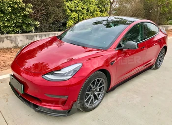 Carbon fiber sideskørter Døren Læbe Forklæder Vagt Spoiler Dække for Tesla Model 3 2018 2019 2020 Bil Styling