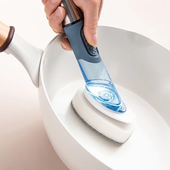 Køkken Rensebørste Skrubber Skål Skål Vask Svampen Automatisk Flydende Dispenser Køkken Pot Rengøring Af Værktøj