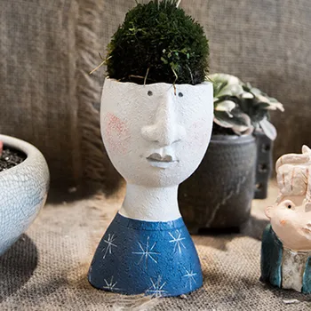 Lille pige/Dreng Skulptur urtepotteskjuler Harpiks blomstervaser Kunstneriske Flower Pot Dekorativ Ansigt Vase til hjemmekontoret Dekoration