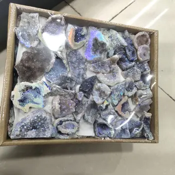 En kasse af Naturlige Agat Geode Skive Kvarts Krystal Klynge Mineraler Reiki Healing Krystal Hjem Dekoration