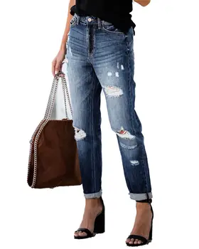 Nye Rippet Straight Jeans Til Kvinder Ulykkelig Kæreste Denim Jeans Kvinde, Løs, Afslappet Plisserede Bukser Midten Talje Jean Bukser