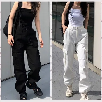 2020 Nye Denim Bukser Cargo Bukser Mode Lomme Hvid Kvinders Streetwear Jeans med Høj Talje Jeans Harajuku Vintage Lige Bukser