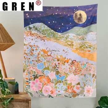 GREN Gobelin Moon Star Blomst Landskab vægtæppe, der Dækker Tæppe Baggrund Klud Strand Mat Tæppe Kunst Soveværelse Dorm Hjem Deco -