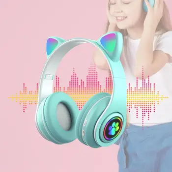 LED Lys Kat Ører Headset Børn Bluetooth-kompatible Hovedtelefoner Trådløse Hovedtelefoner HIFI Stereo-Bas Hovedtelefon Til Phones Med Mic