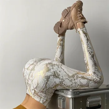 Wepbel Snake Print Trænings Bukser Med Høj Talje, Stramme Legging Strække Bronzing Yoga Bukser Sports Bukser Workout Fitness Tøj