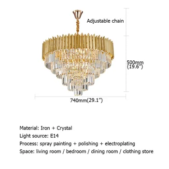 OUFULA Guld Lysekrone Postmoderne Krystal Firkant Pendel Hjem LED lampe til Opholds-Spisestue