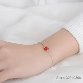 Autentisk minimalistisk 925 Sterling Sølv Mode, Elsker Røde Hjerte Armbånd Til Kvinder Bryllup Fine Smykker DS309
