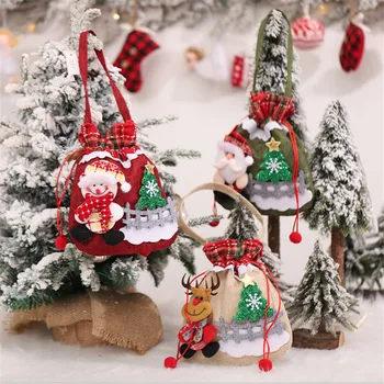 Nye Julegave Jute Taske Santa Snemanden Elk Dukke Snor gavepose Julepynt Hjem til Jul 2021 Indretning Noel
