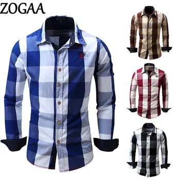 Casual t-Shirts til Mænd Slanke Garn af Bomuld, der er Farvet Plaid Cowboy Skjorte Enkelt Breasted Fuld Ærme Business-Shirt til Manden Tøj
