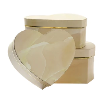 3Pcs hjerteformet gaveæske Marmoreret Blomst Container Emballage Bryllup Indretning