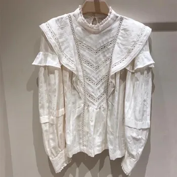 Kvinder, Efterår, Vinter Farve Hule med Ud Designet Shirt Kvindelige High Street Brand Hvid Bluse Damer Høj Version Toppe ML227
