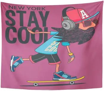 Gobelin Skateboard Hipster Skater Skate Cool Karakter Dreng Urban Gobeliner vægtæppe til Stue, Soveværelse Dorm