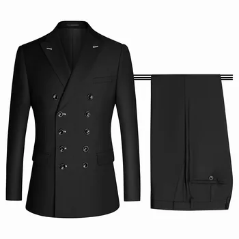 Grænseoverskridende mænds jakkesæt professionel virksomhed leisure suit mode dobbelt række mørke blå sort grå slim passer til