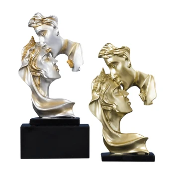 Desktop Indretning, Par Statue Harpiks Ornament Dekorativt Kunsthåndværk til stue, Kontor, Golden/Grå